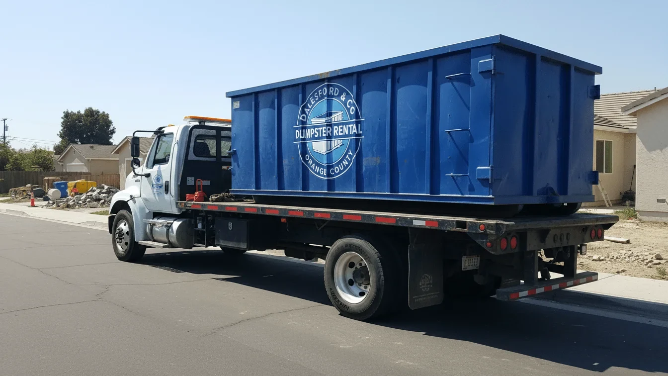 Roll-off dumpster delivered in Placentia, CA by Dalesford & Co Dumpster Rental Orange County Roll-off dumpster delivered in Placentia, CA by Dalesford & Co Dumpster Rental Orange County